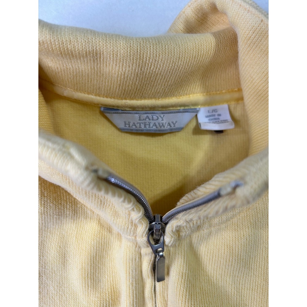 Lady Hathaway Womens Large Yellow Full Zip‎ Mock Neck Knit Jacket Pockets L/G - Picture 2 of 5